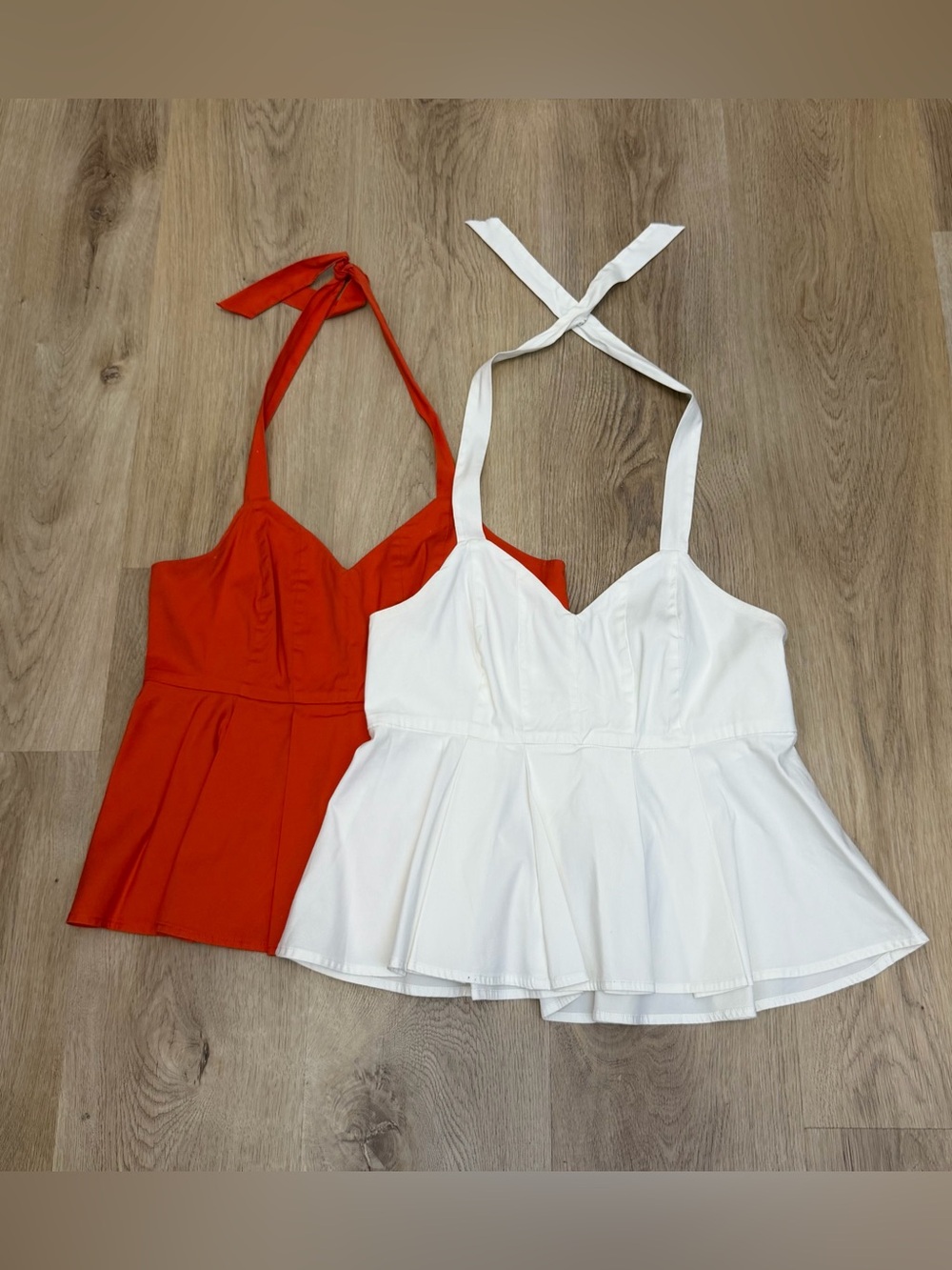 Bebe Peplum Cami Halter Top Bundle in Orange and White